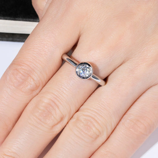 bezel set ring half carat moissanite besel set ring Holloway Jewellery
