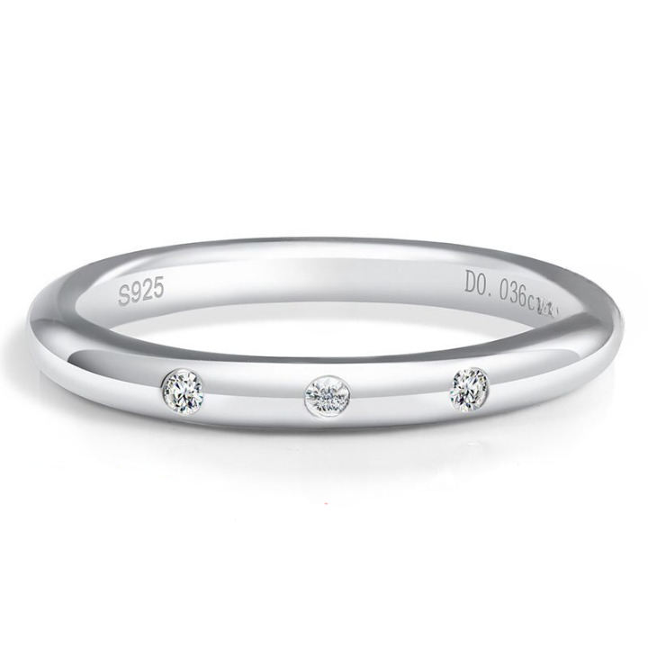 3 Stone Moissanite Diamond Ring Sterling Silver Band