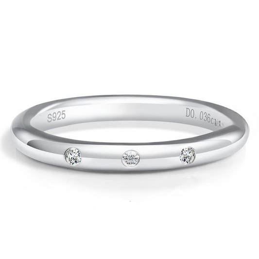 3 Stone Moissanite Diamond Ring Sterling Silver Band