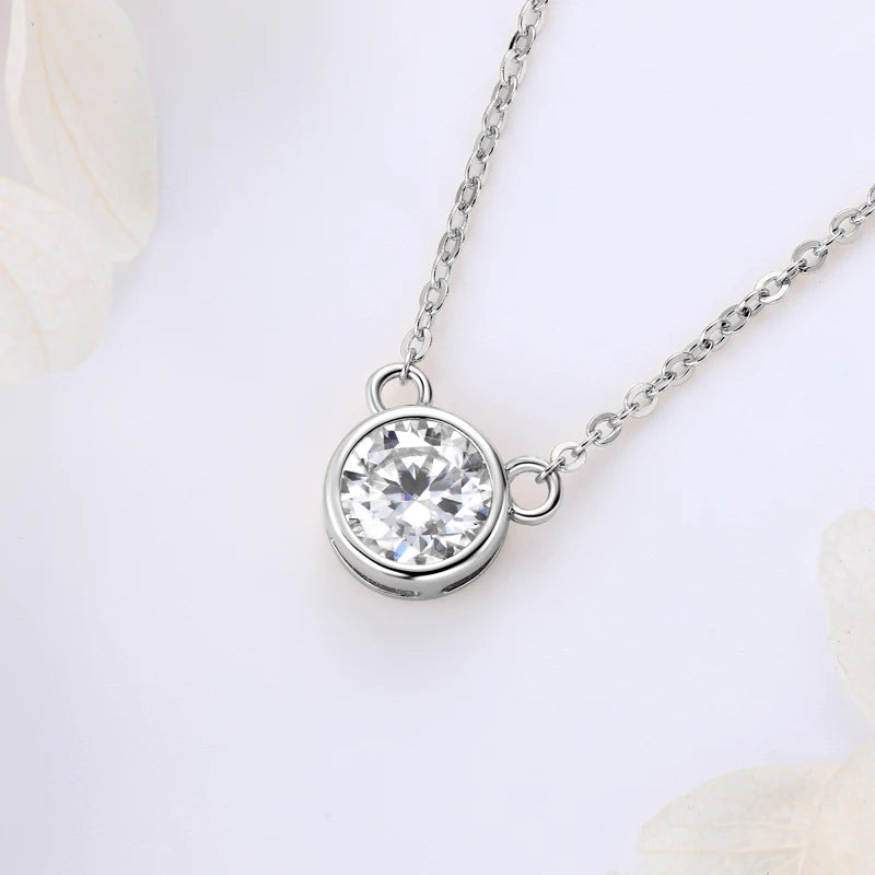 1ct Moissanite Diamond Pendant Necklace Sterling Silver (Available in 2 Colours)