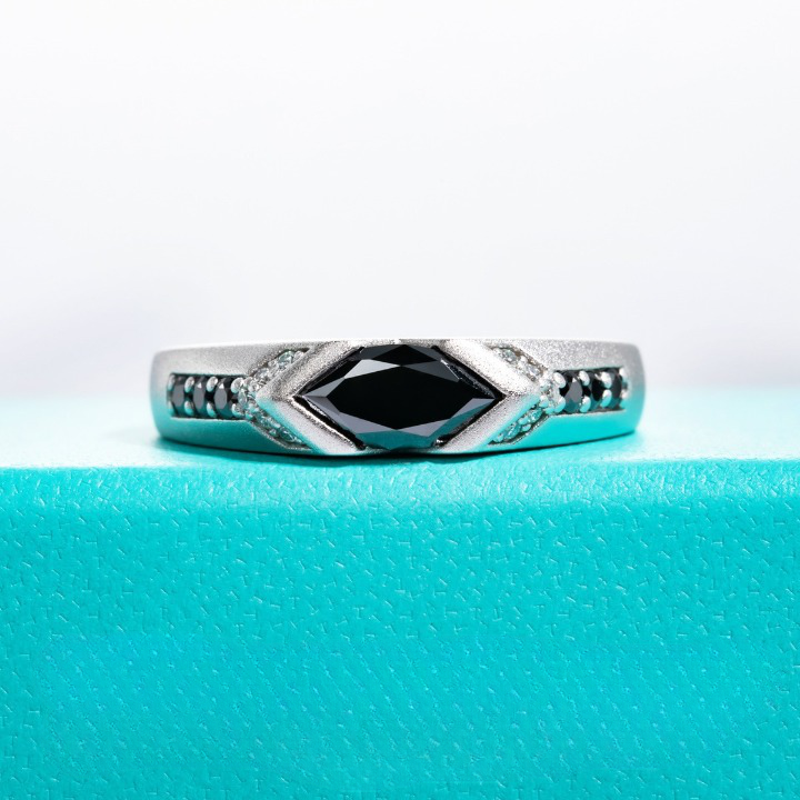 1ct Black Marquise Cut Moissanite Ring Sterling Silver
