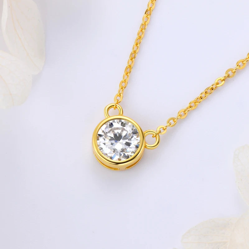 1ct Moissanite Diamond Pendant Necklace Sterling Silver (Available in 2 Colours)