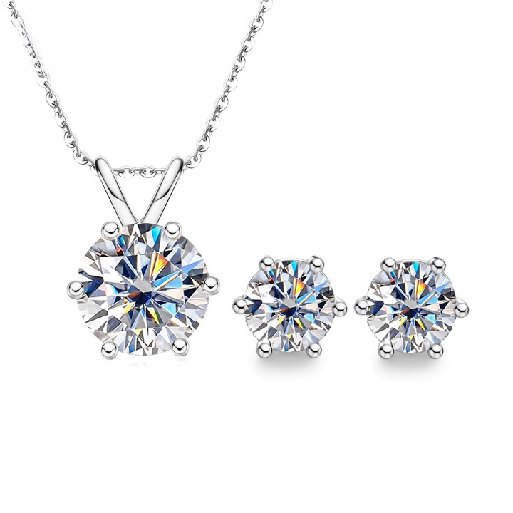 3 Carat Moissanite Necklace 1 Carat Earrings Jewellery Set