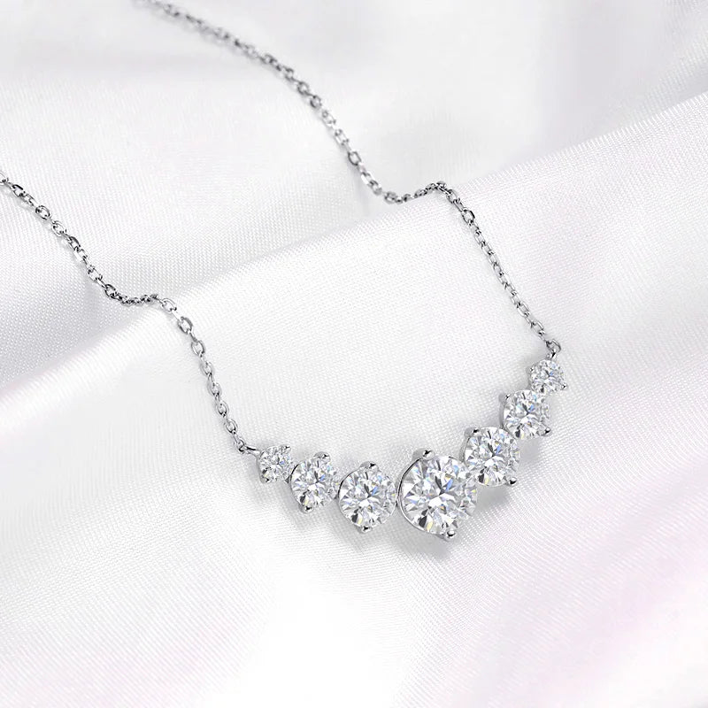 Beautiful Moissanite Diamond 7 Stone Sterling Silver Necklace