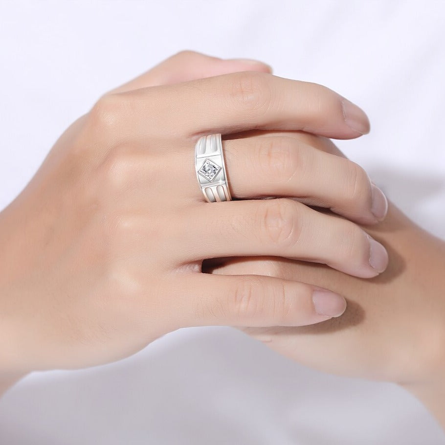 Sterling Silver Mens Moissanite Ring UK