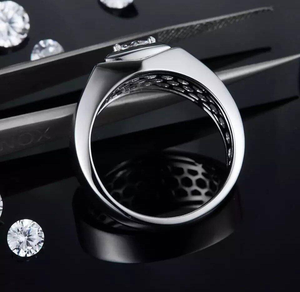 Sterling Silver Moissanite Mens Ring