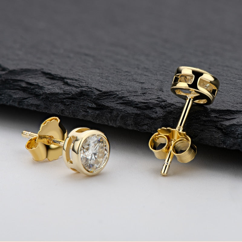 Bezel Set Moissanite Diamond Stud Earrings