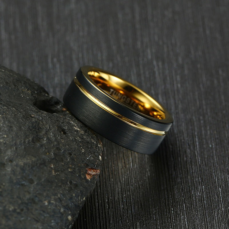mens tungsten ring Holloway Jewellery black and gold