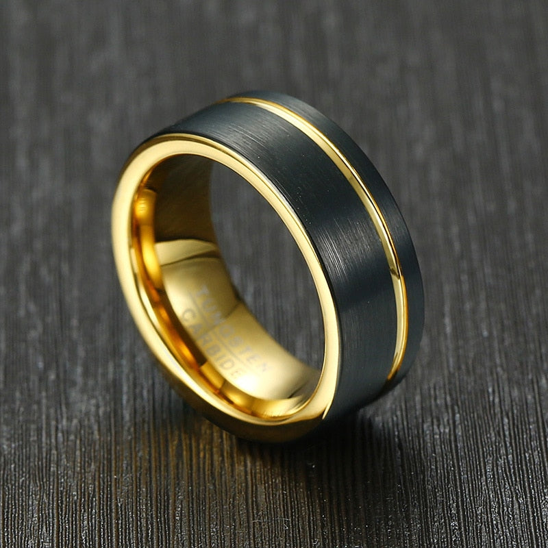 Holloway Jewellery Mens Tungsten Ring Black Gold Groove