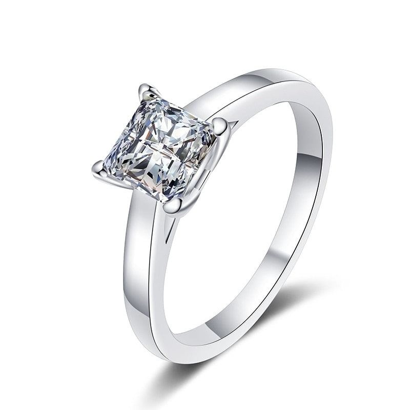 1-2 Carat Princess Cut Engagement Ring Moissanite Diamond Sterling Silver