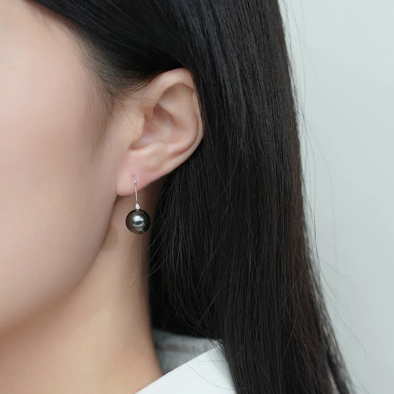 18K Gold Black Pearl Moissanite Earrings