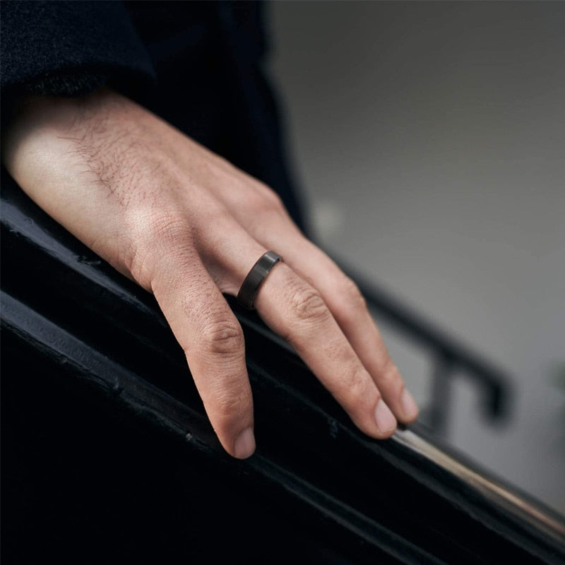 6mm / 8mm / 10mm Tungsten Carbide Ring Mens Womens Brushed Black Colour Bevelled Edge