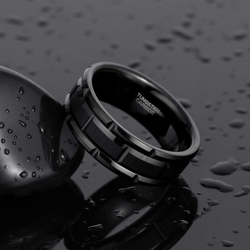 black brick pattern tungsten ring mens Holloway Jewellery UK