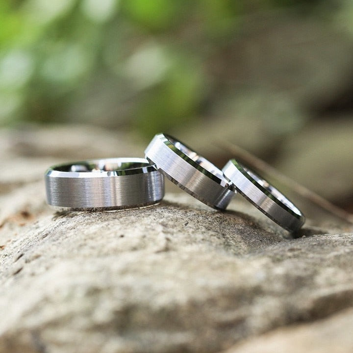 brushed silver colour tungsten rings Holloway Jewellery mens womens