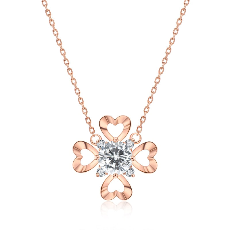Four Leaves Moissanite Diamond Necklace Sterling Silver Pendant