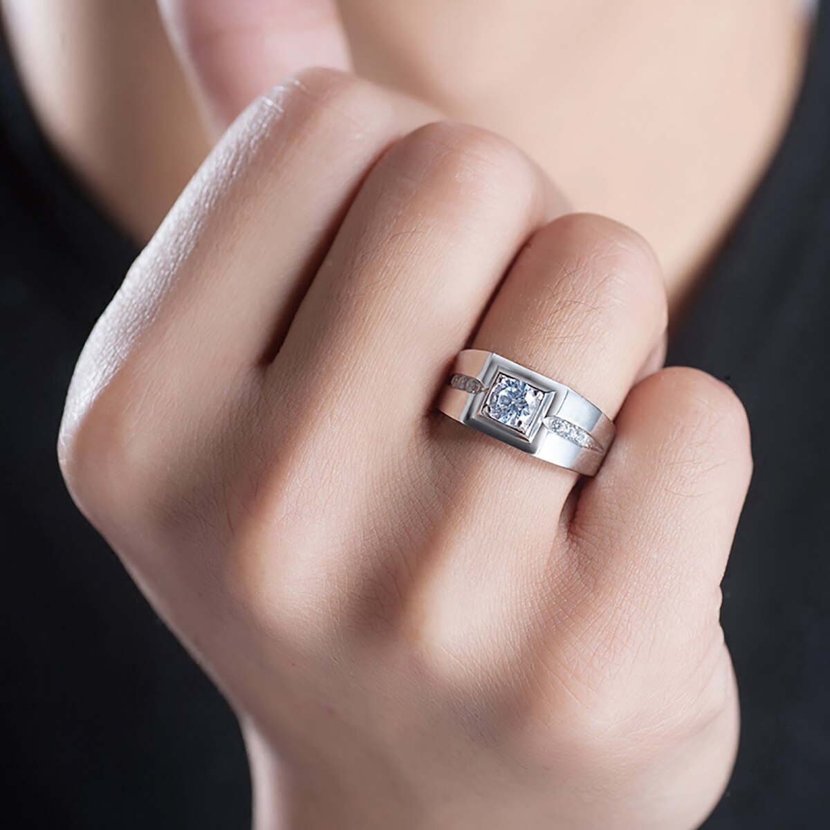 Sterling Silver Mens Moissanite Diamond Ring UK
