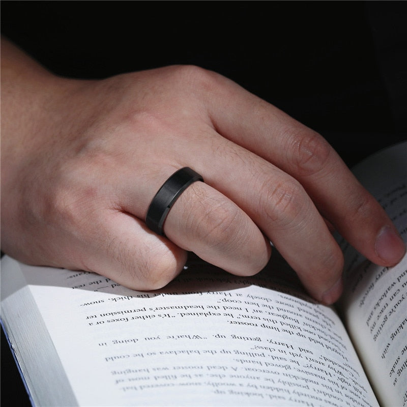 6mm / 8mm / 10mm Tungsten Carbide Ring Mens Womens Brushed Black Colour Bevelled Edge