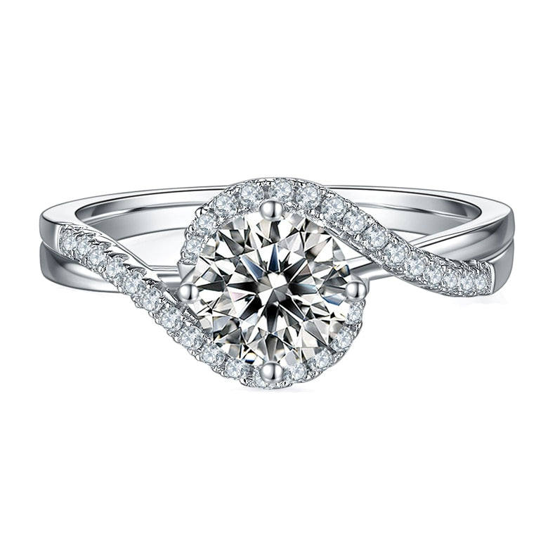 1 Carat Moissanite Diamond Swirl Engagement Ring Sterling Silver