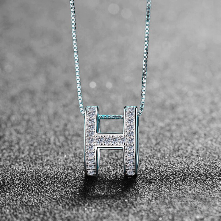 H Letter Pendant Moissanite Diamond H Initial Necklace 925 Sterling Silver White Gold Plated