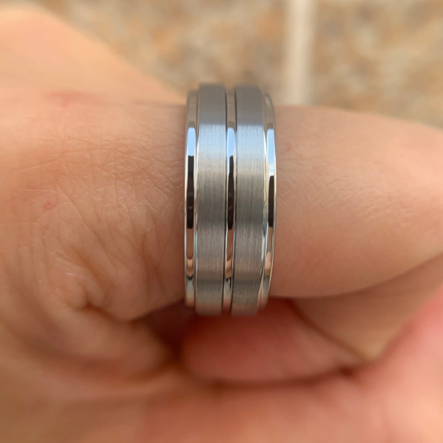 8mm Tungsten Carbide Stepped Groove Mens Ring / Mens Wedding Band