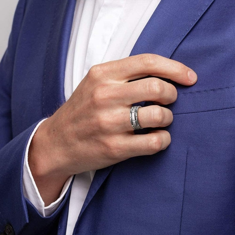 brick pattern Silver tungsten ring mens UK Holloway Jewellery UK