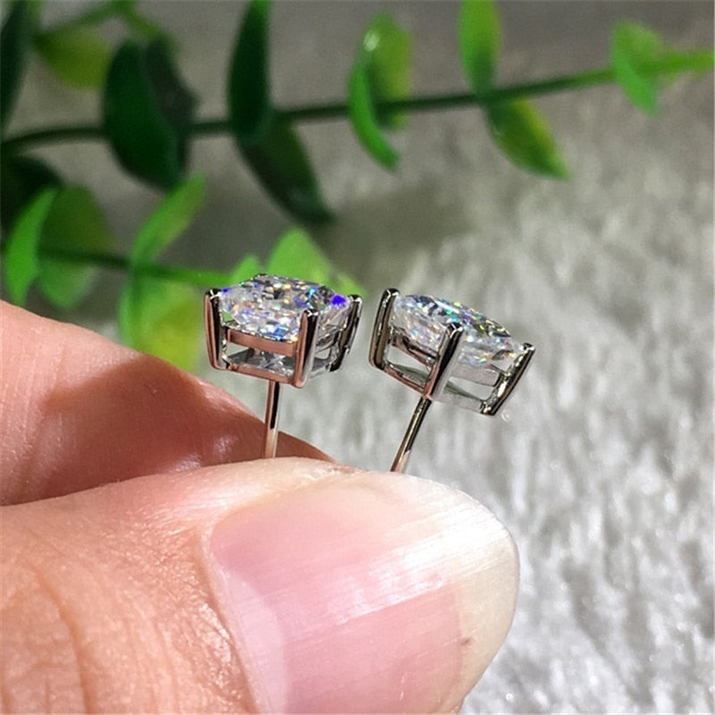 Sterling Silver Princess Cut Moissanite Stud Earrings UK