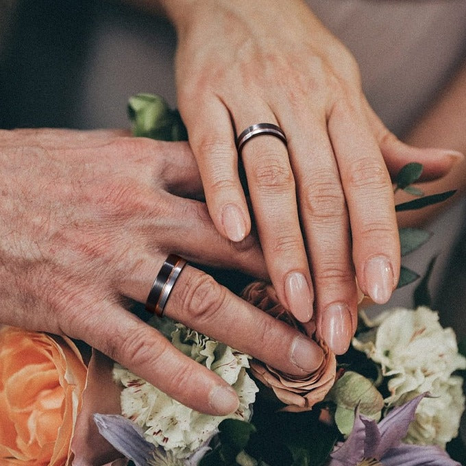 modern couples rings Holloway Jewellery Black silver rose gold tungsten rings