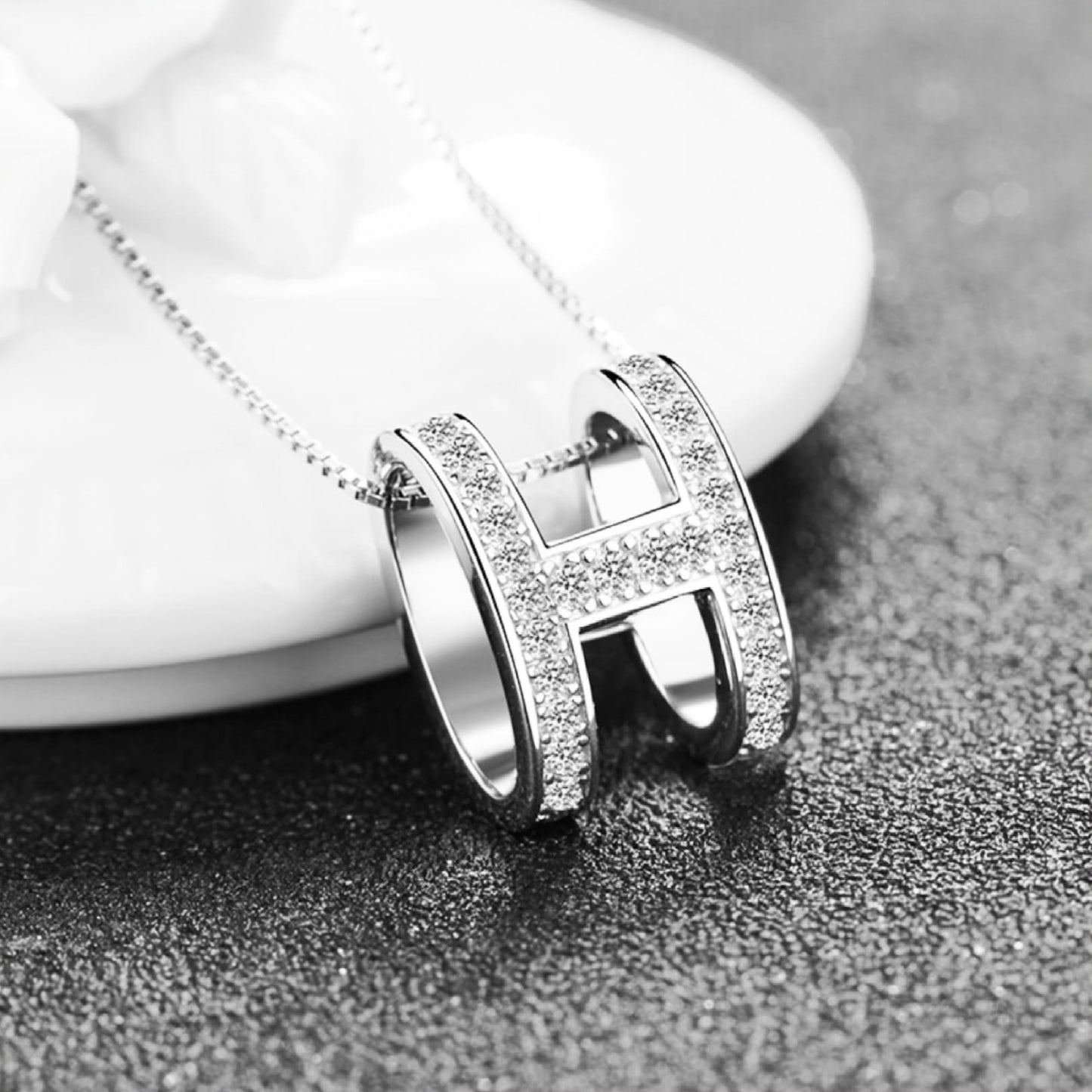 H Letter Pendant Moissanite Diamond H Initial Necklace 925 Sterling Silver White Gold Plated