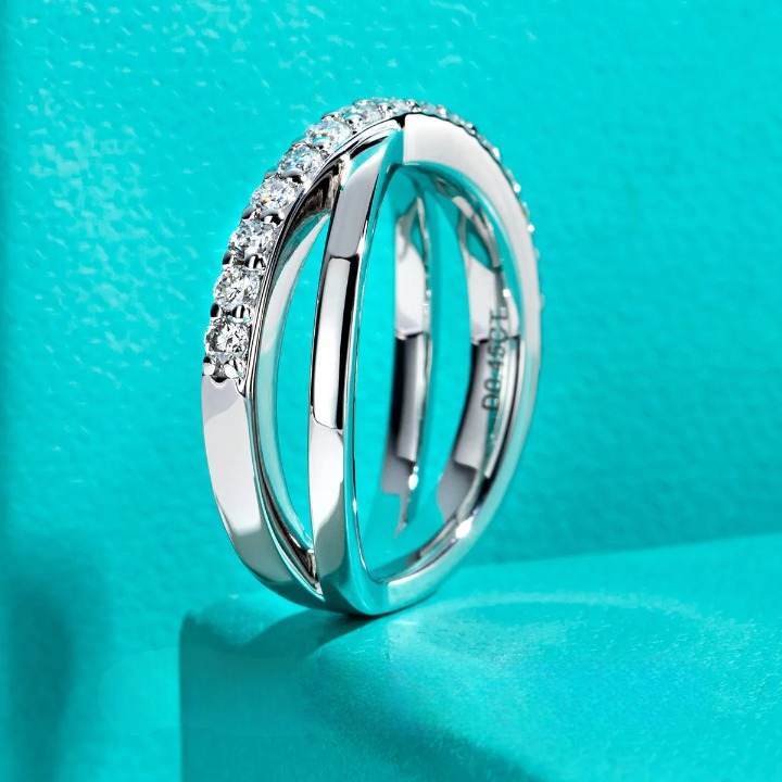 2mm Moissanite Cross Band Half Eternity Ring