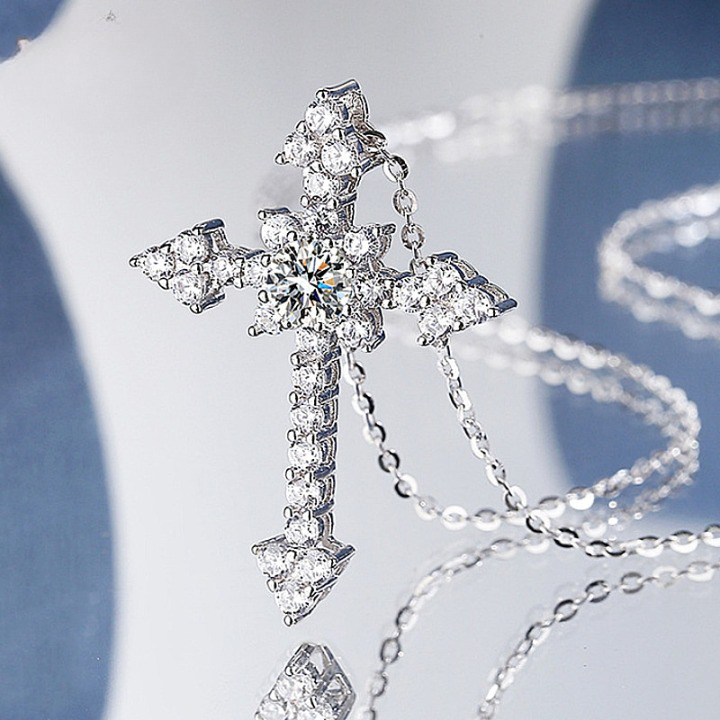 Moissanite Diamond Cross Pendant