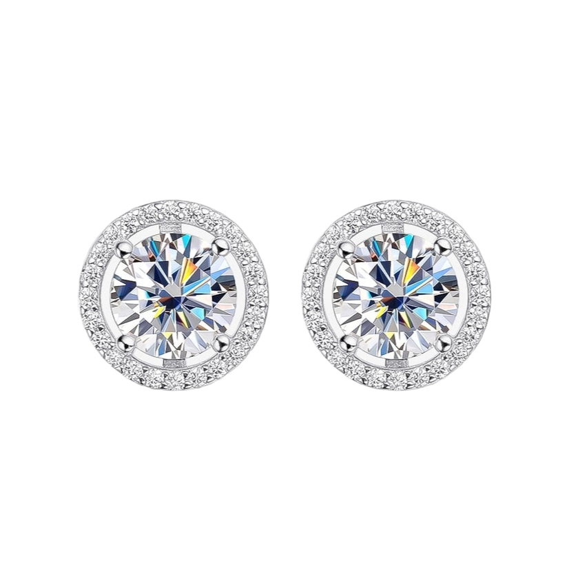 0.5 Carat / 1 Carat / 2 Carat Moissanite Diamond Stud Earrings Sterling Silver