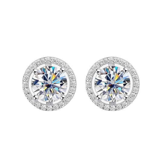 0.5 Carat / 1 Carat / 2 Carat Moissanite Diamond Stud Earrings Sterling Silver