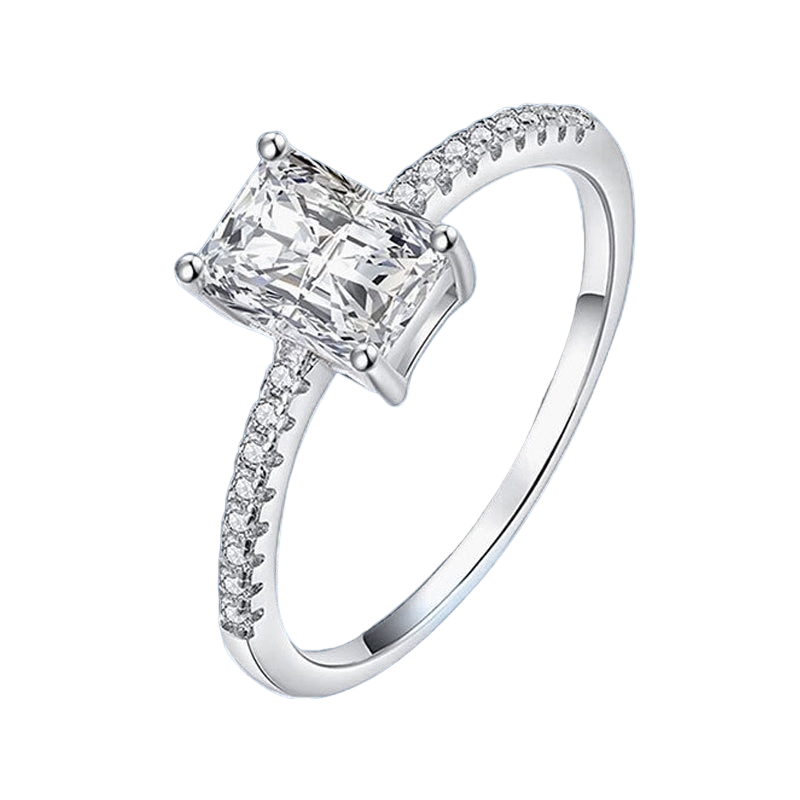 Rectangle Cut Moissanite Diamond Sterling Silver Engagement Ring