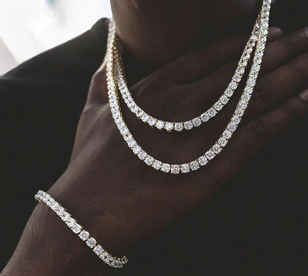 Mens Moissanite Diamond Tennis Necklace Bracelet