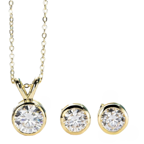 Jewellery Set 2ct Bezel Set Moissanite Necklace and 1ct Moissanite Earrings