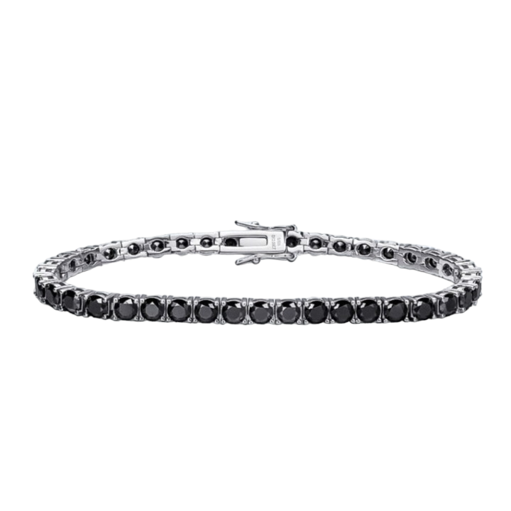 Mens Womens Black Moissanite Tennis Bracelet Sterling Silver