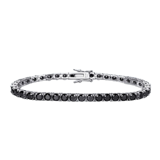 Mens Womens Black Moissanite Tennis Bracelet Sterling Silver