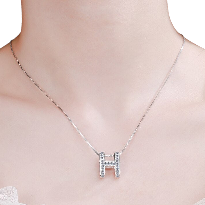 H Letter Pendant Moissanite Diamond H Initial Necklace 925 Sterling Silver White Gold Plated