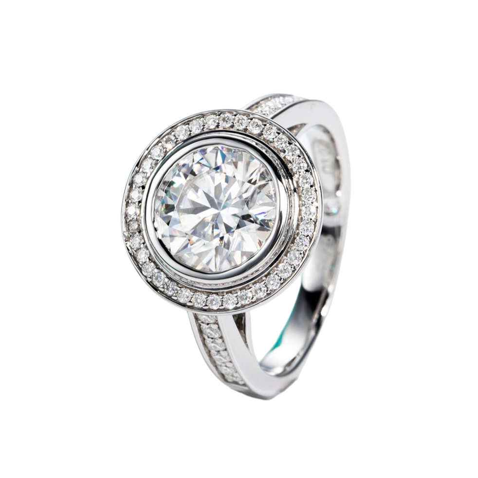 3ct Halo Moissanite Diamond Engagement Ring Sterling Silver