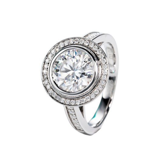 3ct Halo Moissanite Diamond Engagement Ring Sterling Silver