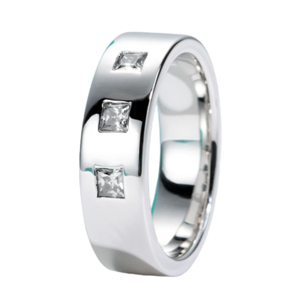 Princess Cut Moissanite Diamond Wedding Band Sterling Silver Men Women
