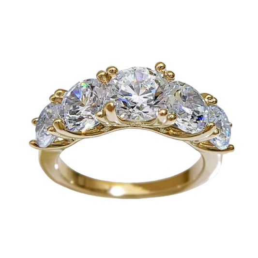 3.6cttw 5 Stone Moissanite Diamond Ring 925 Sterling Silver Gold Colour