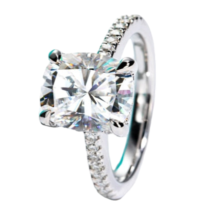 Moissanite Cushion Cut Diamond Ring Sterling SIlver