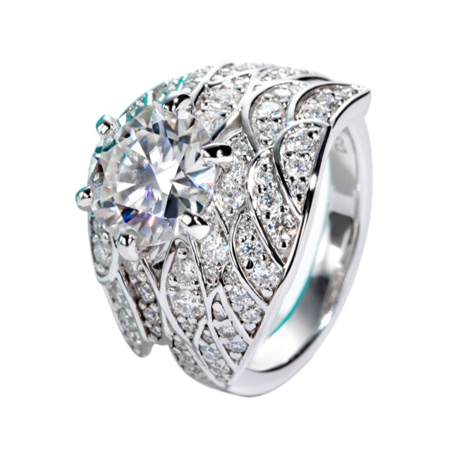 3ct Moissanite Diamond Angel Wings Ring Sterling Silver