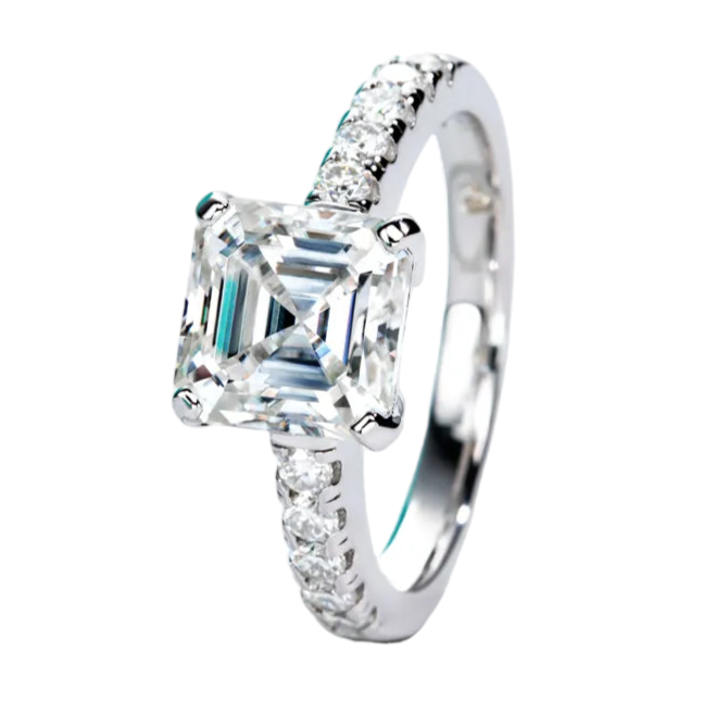Asscher Cut Moissanite Ring Sterling Silver