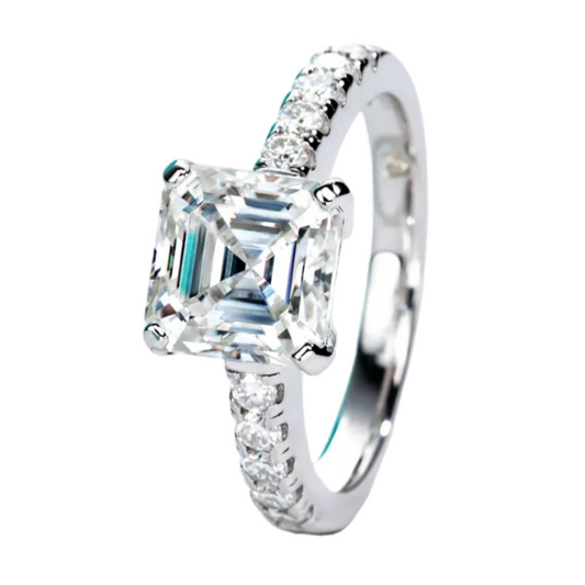 Asscher Cut Moissanite Ring Sterling Silver