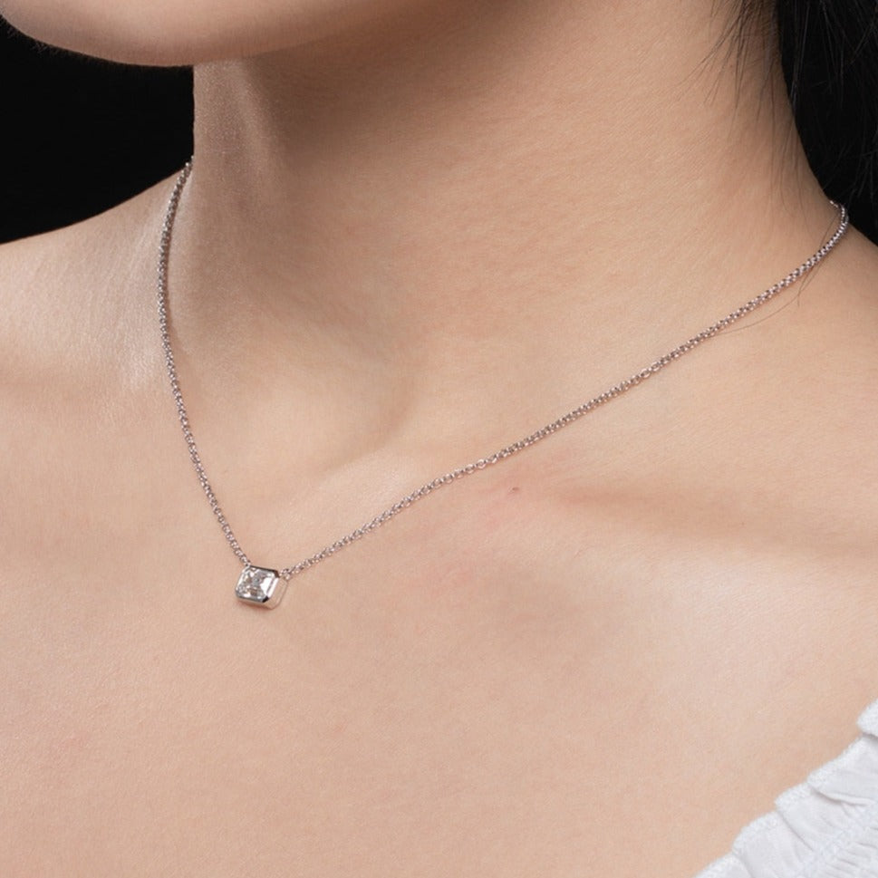 Sterling Silver Emerald Cut Moissanite Diamond Pendant