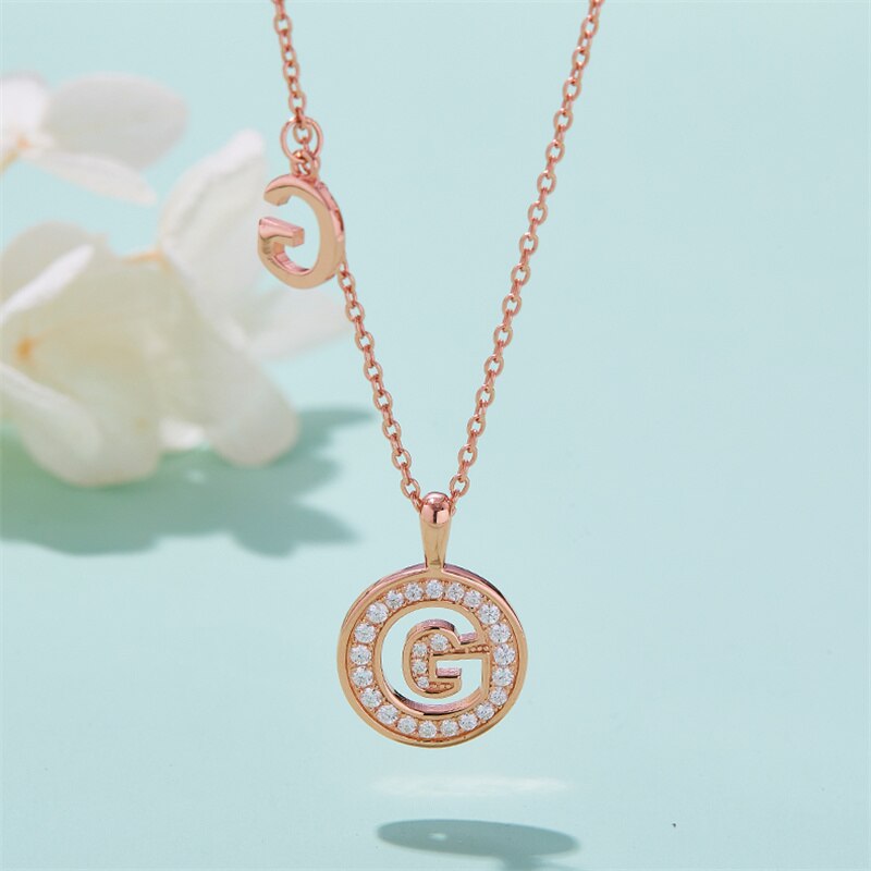 Moissanite Initial Necklace Pendant 925 Sterling Silver 18K Rose Gold Plated