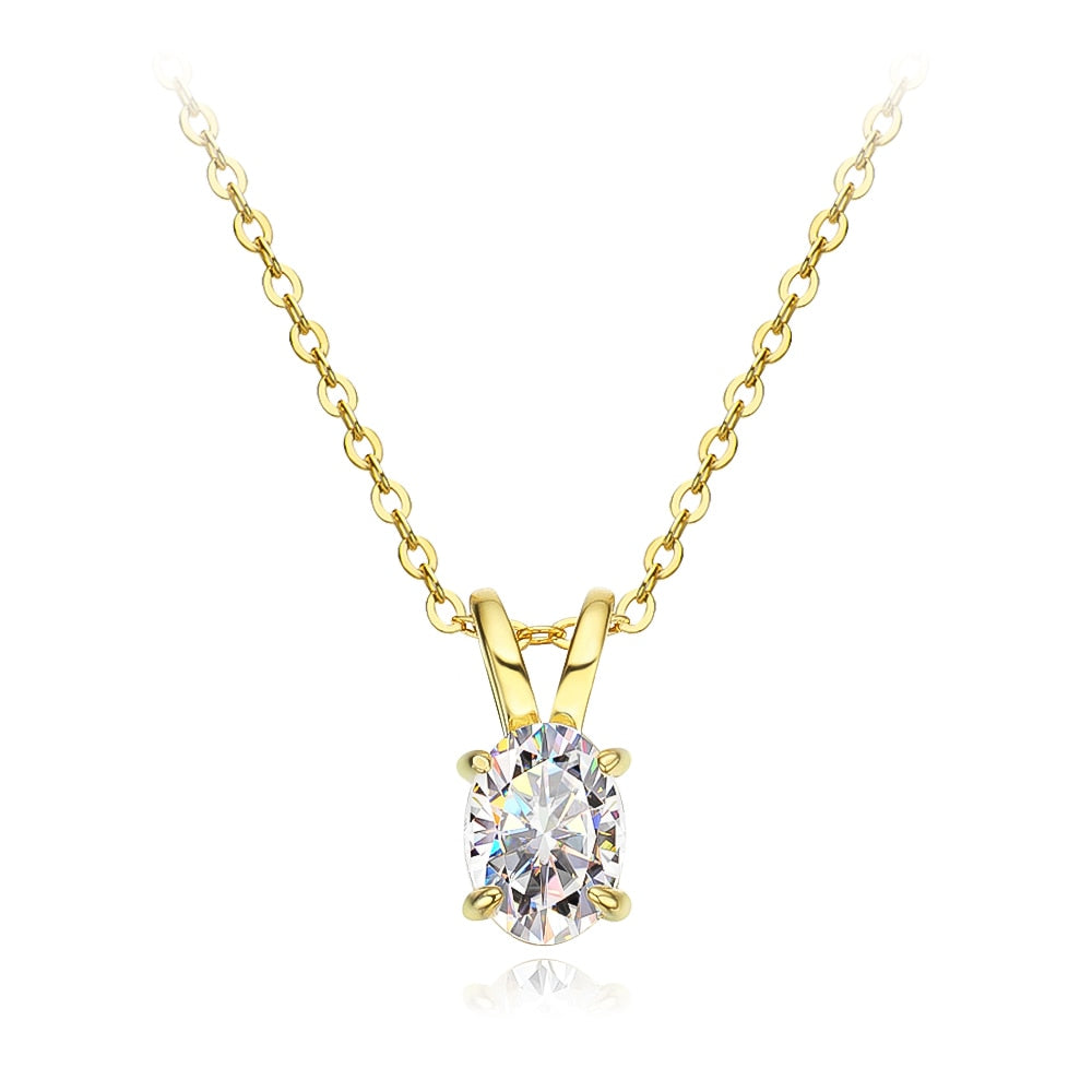 1 Carat Oval Moissanite Diamond Pendant Necklace Sterling Silver