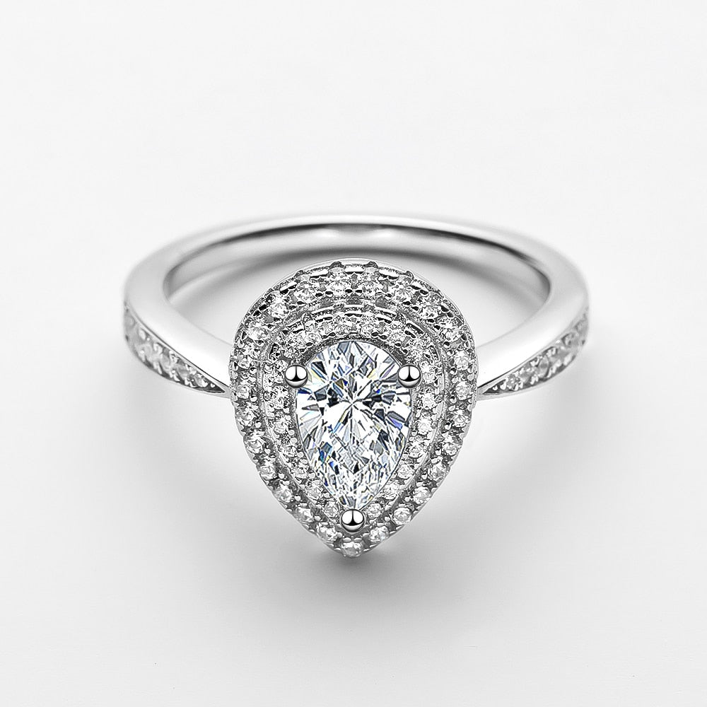 Halo Pear Shape Moissanite Ring Sterling Silver UK